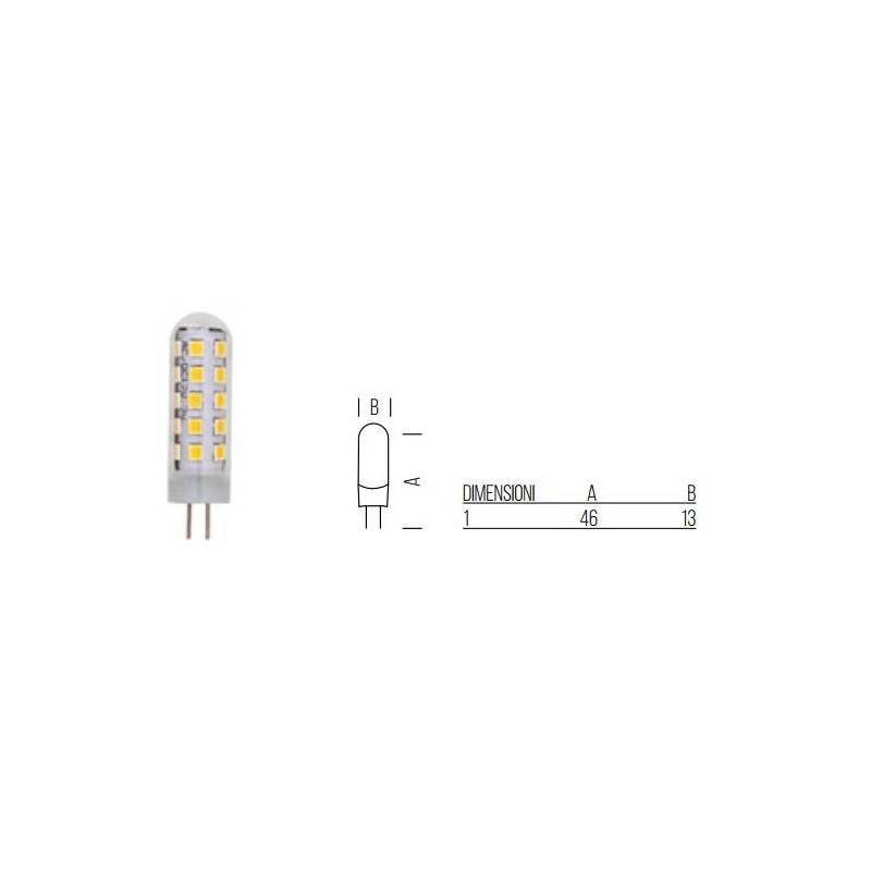 Dimensioni Lampadina LED Bispina G4 - 2,5 W - 46x13 mm