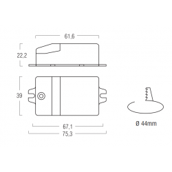 Dimensioni SERIE ALPF10 Alimentatore per LED ON/OFF 75,3x39x22,2 mm