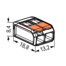 Dimensioni Connettore di giunzione a 2 vie 18,8x13,2x8,4 mm
