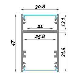 Dimensions LED Profile NP026 30,8x47 mm
