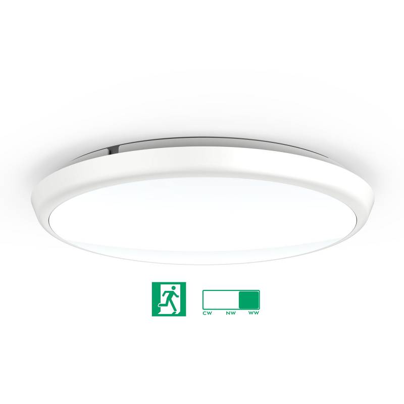 Round LED ceiling light Ø250 mm with Integrated Emergency and Selectable Color Temperature