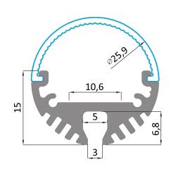 Dimensions LED Profile NP0126 diameter 25,9 mm