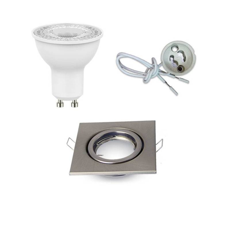 Aluminium Square LED Spotlight Holder + LED Bulb GU10 + wiring