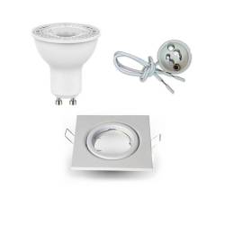 Ghiera Porta Faretto LED Quadrata Bianca + Lampadina LED GU10 + Cablaggio