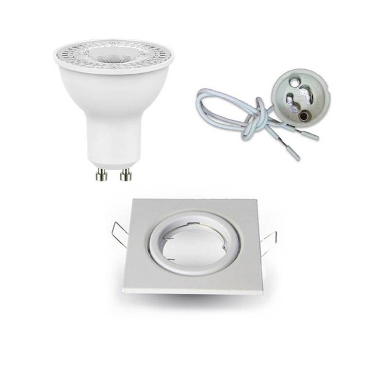 Ghiera Porta Faretto LED Quadrata Bianca + Lampadina LED GU10 + Cablaggio