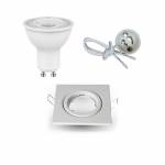 White Square LED Spotlight Holder + LED Bulb GU10 + wiring