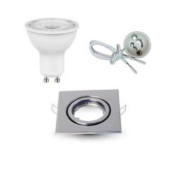 Ghiera Porta Faretto LED Quadrata Cromo + Lampadina LED GU10 + Cablaggio