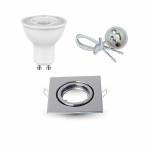 Ghiera Porta Faretto LED Quadrata Cromo + Lampadina LED GU10 + Cablaggio
