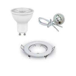 Ghiera Porta Faretto LED Tonda Bianca + Lampadina LED GU10+ Cablaggio