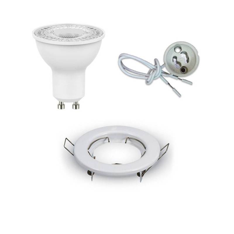 White Round LED Spotlight Holder + LED Bulb GU10 + wiring