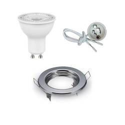 Round LED Spotlight Holder Chromo + LED Bulb GU10 + wiring