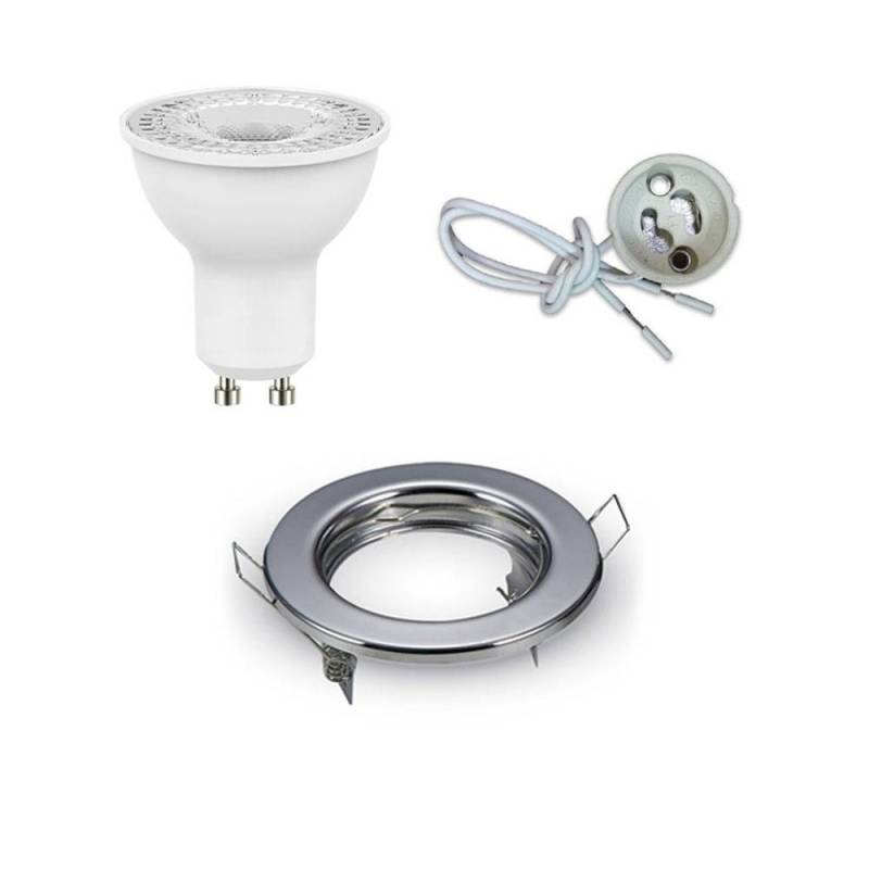 Round LED Spotlight Holder Chromo + LED Bulb GU10 + wiring