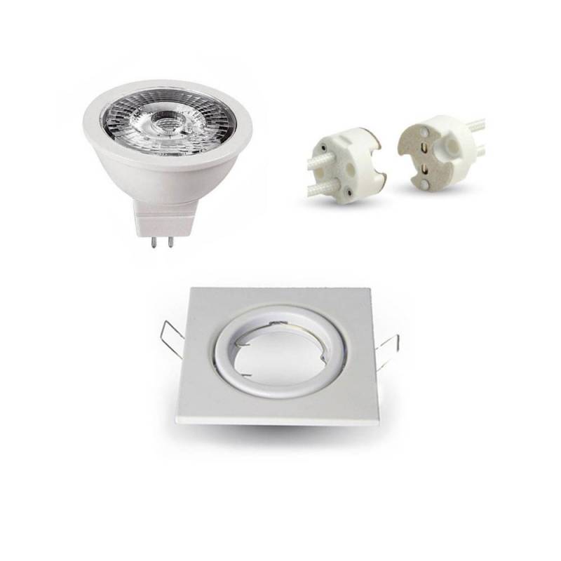 White Square LED Spotlight Holder + LED Bulb MR16 + wiring