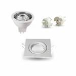 White Square LED Spotlight Holder + LED Bulb MR16 + wiring