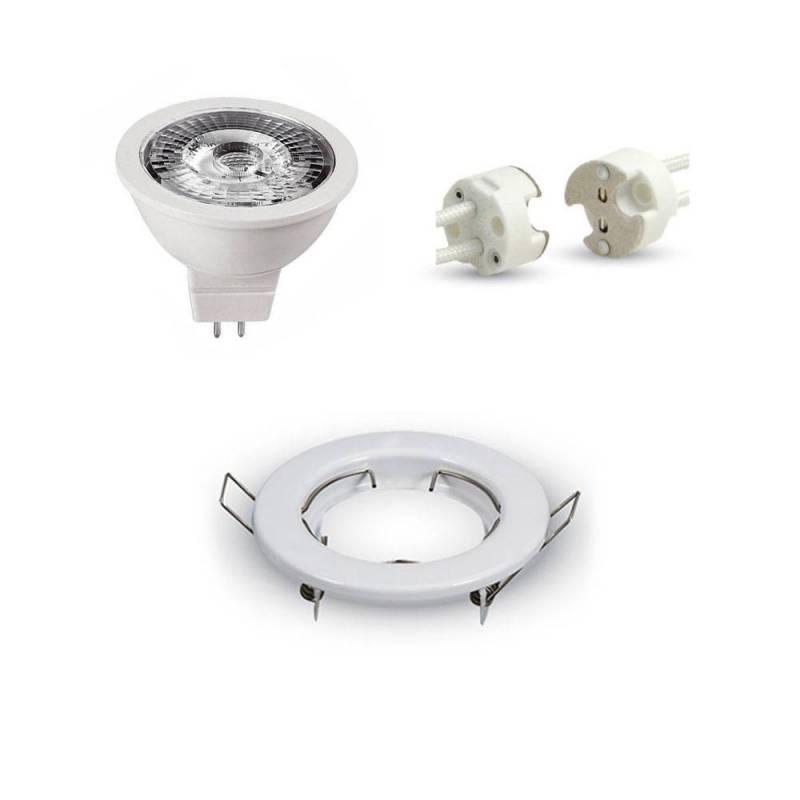 White Round LED Spotlight Holder + LED Bulb MR16 + wiring