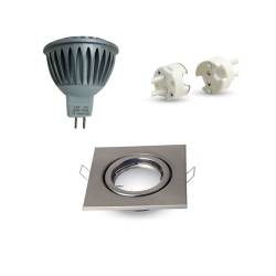 Aluminium Square LED Spotlight Holder + LED Bulb MR16 12-24V + wiring