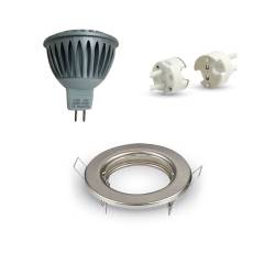 Aluminium Round LED Spotlight Holder + LED Bulb MR16 12-24V + wiring
