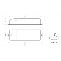 Dimensions SERIE AL20MCL LED power supply 125x38x23 mm