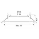 Dimensioni ghiera Quadrata 99x99 mm, foro incasso 75 mm, altezza 30,8 mm
