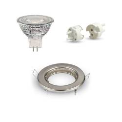 Round LED Spotlight Holder Aluminium + LED Bulb NMR16 12-24V AC/DC + wiring