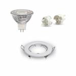 Round LED Spotlight Holder White + LED Bulb NMR16 12-24V AC/DC + wiring