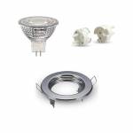 Round LED Spotlight Holder Chromo + LED Bulb NMR16 12-24V AC/DC + wiring