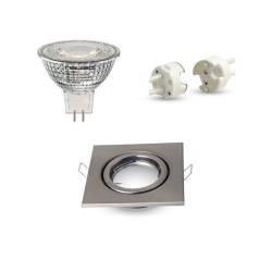 Square LED Spotlight Holder Aluminium + LED Bulb NMR16 12-24V AC/DC + wiring