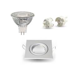 Square LED Spotlight Holder White + LED Bulb NMR16 12-24V AC/DC + wiring