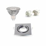 Square LED Spotlight Holder Chromo + LED Bulb NMR16 12-24V AC/DC + wiring