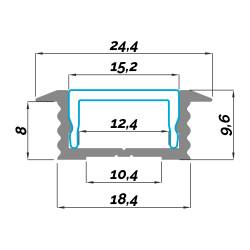 Dimensions LED Profile NP012 24,4x9,6 mm