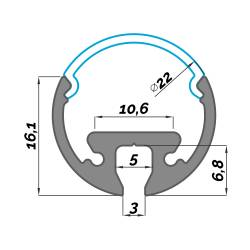Dimensions LED Profile NP0122 diameter 22 mm