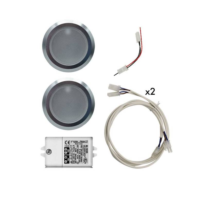 Kit 2 Recessed Round 12 LED Spotlight 53-65  hole ø 55 mm 2,87 W + power supply, extentions, wirings