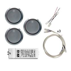 Kit 3 Recessed Round 12 LED Spotlight 53-65 - hole  ø 55 mm 2,87 W + power supply, extentions, wirings