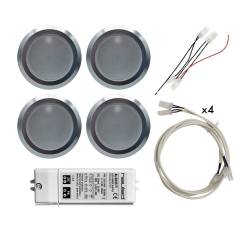 Kit 4 Recessed Round 12 LED Spotlight 53-65 - hole  ø 55 mm - 2,87 W + power supply, extentions, wirings