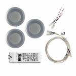 Kit 3 Recessed Round 12 LED Spotlight 53-85 - hole  ø 55 mm 2,87 W + power supply, extentions, wirings