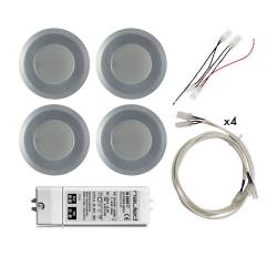 Kit 4 Recessed Round 12 LED Spotlight 53-85 - hole  ø 55 mm 2,87 W + power supply, extentions, wirings