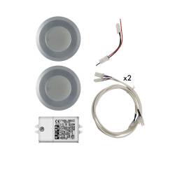 Kit 2 Recessed Round 12 LED Spotlight 63-85 3,5 - hole ø 65 mm 2,87 W + power supply, extentions, wirings