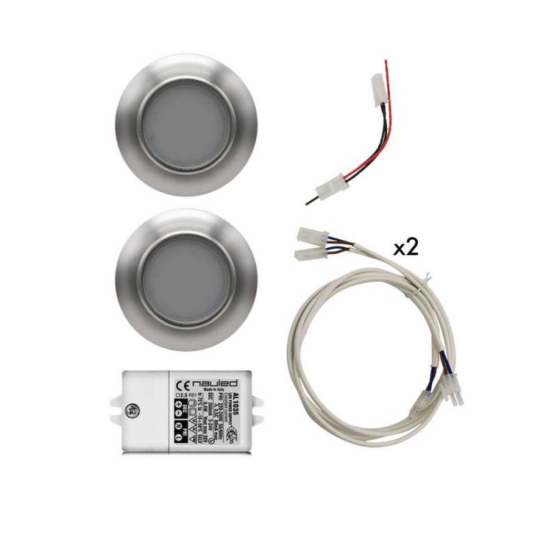 Kit 2 surface-mounted 12 LED VULCAN Spotlights 85-15 2,87 W + power supply, extentions, wirings