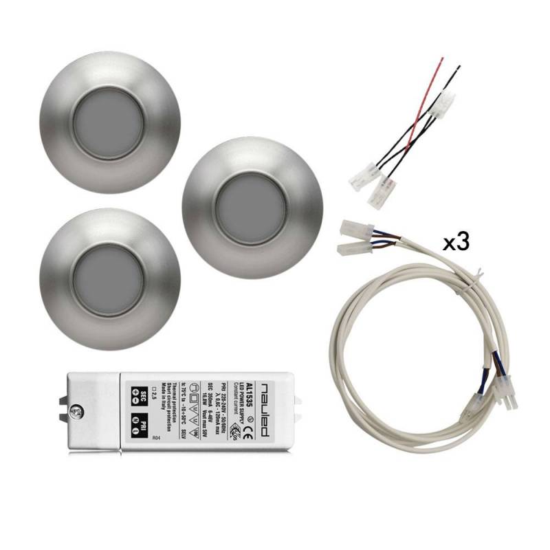 Kit 3 Faretti 12 Led VULCANO 105-15 da appoggio 2,87 W + alimentatore, prolunghe e cablaggi