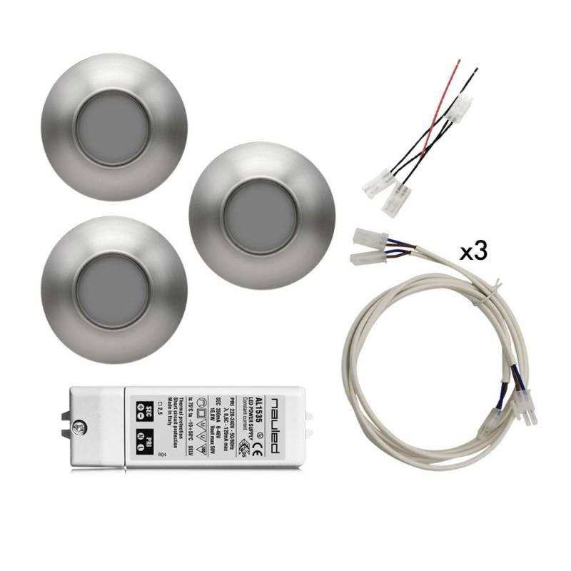 Kit 3 surface-mounted 12 LED VULCAN Spotlights 105-15 2,87 W + power supply, extentions, wirings
