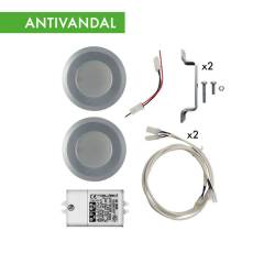 Kit 2 Spotlight 12 LED Anti-vandal 53-85  hole ø 55 mm - 2,87 W + power supply, extentions, wirings