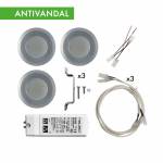 Kit 3 Faretti 12 LED Antivandalo 53-85 - foro ø 55 mm 2,87 W + alimentatore, prolunghe e cablaggi