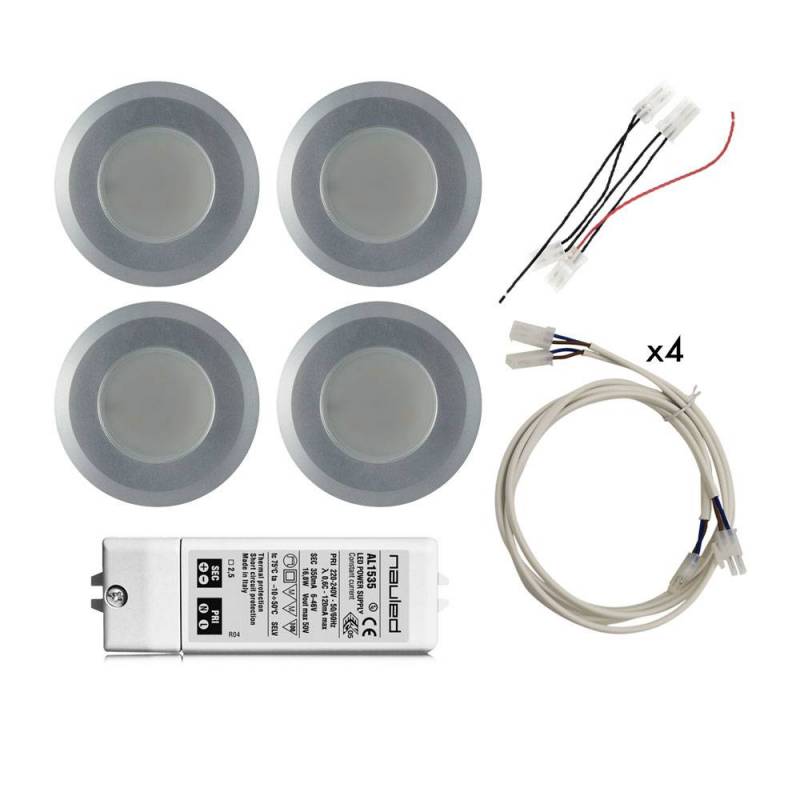 Kit 4 Faretti 12 LED 53-85 da incasso tondi - foro ø 55 mm 2,87 W + alimentatore, prolunghe e cablaggi