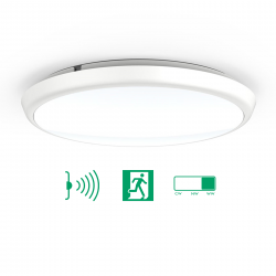 Plafoniera LED tonda Ø300 mm con EMERGENZA E SENSORE INTEGRATI + SELEZIONE CCT  - 18 W