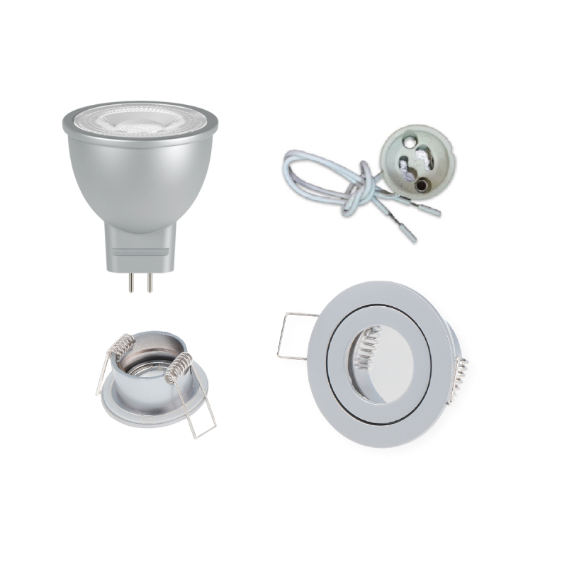 Round LED Spotlight Holder + LED Bulb MR16 + wiring